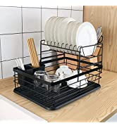 COVAODQ Drain Bowl Rack Detachable Drying Rack Dish 2-Layer Drying Rack with drip Tray Cutlery Ra...