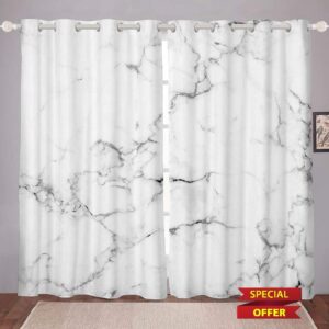 Loussiesd Marble Printed Curtains White Marble Pattern Window Curtain Abstract Art Window Treatments for Children Kids Women Men Simple Black Modern Marble Design Blackout Drapes Room Decor W66*L9