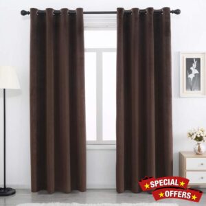 SPXTEX Brown Velvet Blackout Curtains 84 inches Long Light Blocking Grommet Velvet Window Curtain Panels Set of 2 Heat Insulated Curtains Blackout Thermal Velvet Curtain Panels for Bedroom 2 Panels