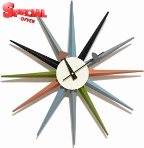 Mid Century Modern Wall Clock 18 inches Large Colourful Wood Quiet Quartz Battery Operated Clocks Art Decorative for Living Room Office