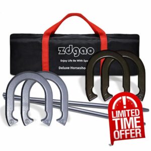 YDDS Horseshoe Set w/ 4 Steel Forged Horseshoes 2 Heavy Duty Stakes and Carrying Case