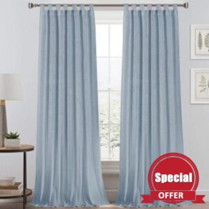 Linen Curtains Natural Linen Blended Tab Top Window Treatments Panels Extra Long Window Treatments Panels Drapes for Living Room / Bedroom Light Filtering Curtains(2 Panels
