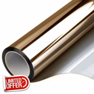 FILMGOO Window Film One Way Mirror Film Daytime Privacy Static Non-Adhesive Decorative Heat Control Anti UV Window Tint for Home and Office (Tee Sliver