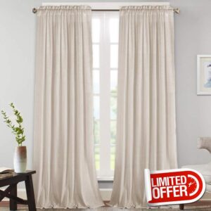 Linen Curtains Natural Linen Blended Rod Pocket Panels Light Reducing Privacy Panels Drapes for Living Room Energy Saving Window Treatments Draperies for Bedroom 2 Panels (Angora