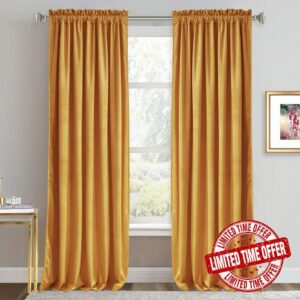 RYB HOME Gold Velvet Curtains 120 inches