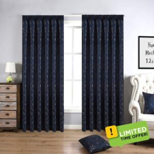 QINUO HOME Double Layer 72 inch Drop Jacquard Floral Pencil Pleat Blackout Curtains - Premium Room Darkening Curtain Draperies for Bedroom