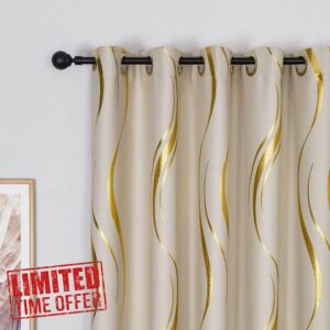 MYRU 2 Panels Set Luxury Striped Curtains for Bedroom Living Room (Beige and Gold