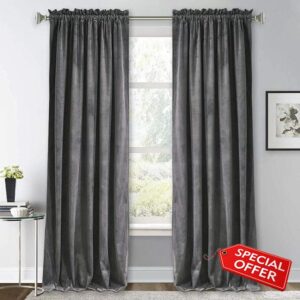 RYB HOME Grey Velvet Curtains 108 inch Length - Elegant Long Drapes for Bedroom