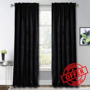 RYB HOME Black Velvet Curtains for Bedroom