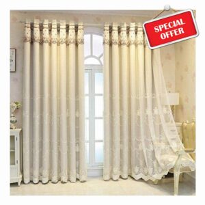 2 pcs Double Layer Window Curtain Layered Solid Blackout and Sheer Voile Curtain Drape Panel Thermal Insulated Curtain