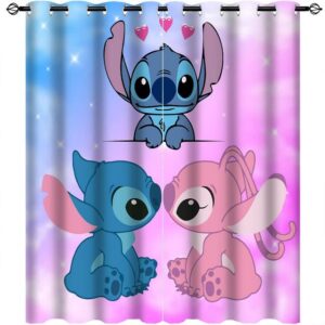 Cartoon Lilo & Stitch Blackout Curtains Cute Kawaii Stitch Print Pattern Eyelet Window Drapes Suitable for Teen Boys Bedroom Living Room 2 Panels W117cm x D137cm