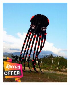 EKORAS 23m Black Octopus Kite for 3D Solid Soft Inflatable Flying Show Kites Toys Gifts for Kite Festival
