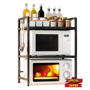Redwestmelon Kitchen Microwave Oven Rack Rice Cooker Storage Organiser Shelf Freestanding Countertop Oven Rack Adjustable Baker's Rack Expandable Spice Rack Holde