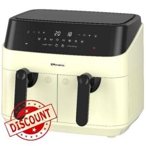 EMtronics EMAFDD9LCR Dual Air Fryer Extra Large Family Size Double XL 9 Litre with 8 Adjustable Pre-Set Menus for Oil Free & Low Fat Healthy Cooking