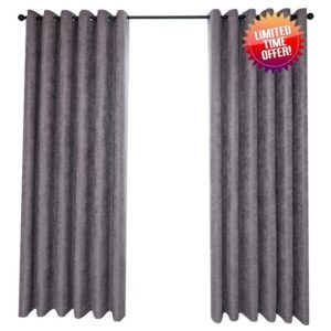 QINUO HOME Faux Linen Curtains 90 Drop - Blackout Eyelet Curtains for Bedroom/Living Room