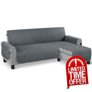 TAOCOCO Corner Sofa Bed Cover Reversible 3 Seater Chaise End Sofa Cover L Shape Sofa Protector for Pets Furniture Sofa Protector (Dark Grey)
