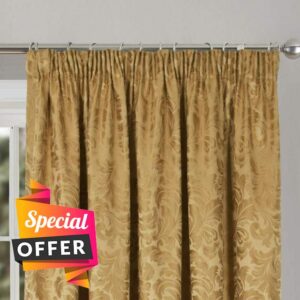 kellyuk Buckingham Gold Jacquard Damask Tape Top Pair Of Curtains - 65'' x 90'' (165cm x 229cm)