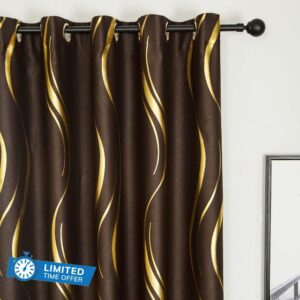MYRU 2 Panels Set Luxury Striped Blackout Curtains for Bedroom Living Room (Brown and Gold