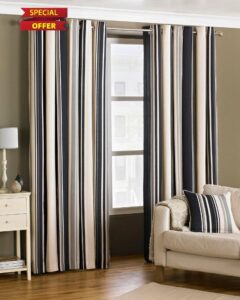 Riva Paoletti Broadway Ringtop Eyelet Curtains (Pair) Modern Striped Design