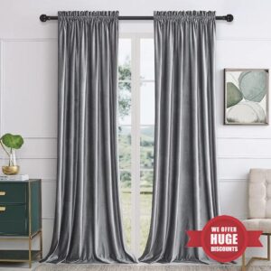 SANCHUNG Grey Velvet Curtains for Living Room Silver Decor Blackout Thermal Insulated 2 Panels 90" Width x 90" Length Rod Pocket Darkening Drapes for Bedroom