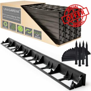 Flexible Lawn Edging 24 m - Invisible Plastic Garden Edge with 100 Securing Pegs - Easy to Use