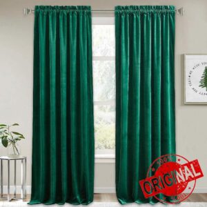 RYB HOME Emerald Green Velvet Curtains 96 inches - Room Darkening Velvet Curtains Privacy Thermal Insulated Window Treatment for Bedroom Dining Living Bedroom Nursery