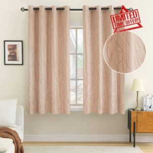 EMEMA Light Pink Velvet Curtains Branch Pattern Thermal Insulated 69 Inch drop Curtain Pair Eyelet Room Drapes for Living Room Kids Bedroom Nursery 55" W x 69" L 140x175 cm 2 Panels