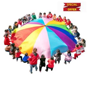 Rainbow Parachute Kids Parachute Game | Outdoor Lawn Group Activity Game | Exercise Children's Hand-eye Coordination (Size : 10m)