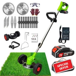 Cordless Strimmer Grass Trimmer Electric Garden Strimmer with 2Pcs 2.0Ah Battery & Fast Charger & 4 Types Blades