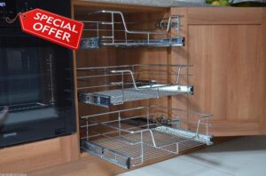 Lighting Innovations 4 X 600MM KITCHEN WIRE BASKET LARDER CABINET PULL OUT BASE UNIT CUPBOARD SOFT CLOSE