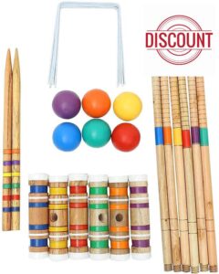 SZDYQ Six Player Croquet Set with Premium Hardwood Mallets Colored Wooden Balls Wickets Stakes for Adults Kids Use Outdoor Sports Yard Lawn Backyard Game Se