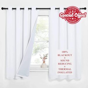 NICETOWN Sound Blocking White 100% Blackout Lined Curtains