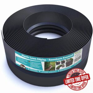 Flexible Lawn Edging 15 m Black (20 cm High) - Stay-in-Place Design - Plastic Grass Border & Flower Bed Garden Edging for Straight Lines & Curves