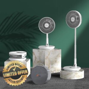 Elegear Portable Standing Fan 11'' Rechargeable Foldable Oscillating Pedestal Fan 9 Speeds 7800mAh Quiet Floor Fan Adjustable Height Desk Fan with Remote Control Timer for Home Office Bedroom Camping
