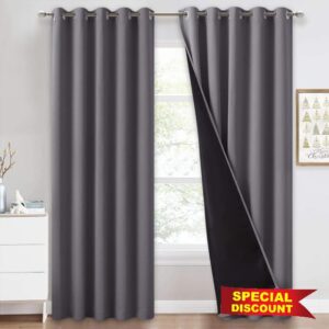 PONY DANCE Grey Blackout Curtains for Bedroom 90 Inch Drop