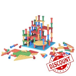 Foliner Stacking Peg Board Toy Stackable Pegs Board Set Montessori Educational Toy Color Recognition Sorting Counting for Kids