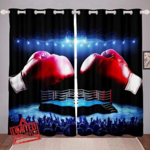Boxing Gloves Pattern Curtain Sports Theme Window Drapes for Kids Boys Girls Teens Boxing Match Window Treatments Breathable Cool Red Blue Window Curtain Room Decor W66*L9