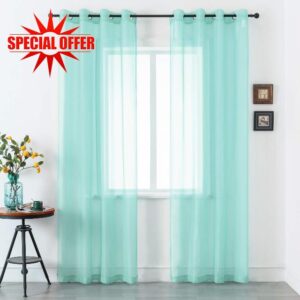 DUALIFE Aqua Blue Voile Sheer Grommet Curtains for Bedroom
