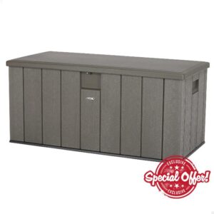 Lifetime Plastic Wood Grain Textured Storage Box Desert Sand/ Grey