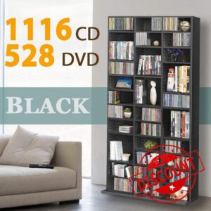 1116 CD/528 DVD Storage Shelf Rack Unit Adjustable Book Bluray Video Games (Black)