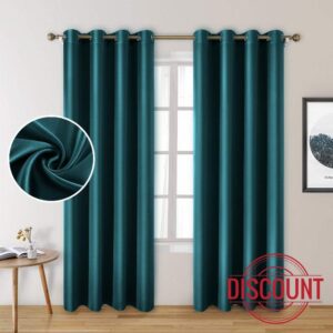 HOMEIDEAS Faux Silk Curtains Teal Blackout Curtains 52 X 96 Inch Drop Room Darkening Satin Curtains for Bedroom