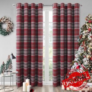 always4u Red Check Curtains Eyelet Ring Top Highland Tartan Curtains for Living Room Bedroom Burgundy Checked Curtain Fully Lined Pair of 66 * 90 Inches