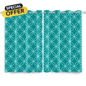 YONGFOTO 117x229cm Geometric Blackout Window Curtains Polygon Outline Drapes for Bedroom Decoration Modern Home Teal Window Curtain for Living Room