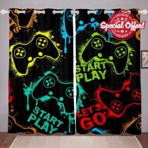 Loussiesd Boys Gamer Curtains Colorful Watercolor Gamepad Print Curtains for Bedroom Living Room Kids Teens Gaming Console Video Game Windows Drapes Game Controller Room Decoration