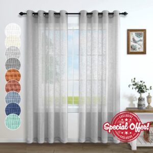 Gray Sheer Curtains 96 Inches Long for Living Room 2 Panels Grommet Woven Textured Voile Drapes Flowy Lightweight Floor Length Curtains for Dining Room Bedroom Sliding Glass Door 52x96 Inch Light Grey