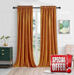 SANCHUNG Orange Velvet Curtains for Living Room Blackout Thermal Insulated 2 Panels Rod Pocket Darkening Drapes for Bedroom 90 x 90 Inch
