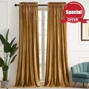 SANCHUNG Gold Velvet Curtains for Living Room Blackout Thermal Insulated 2 Panels Rod Pocket Darkening Drapes 90 Width x 90 Length Inch for Bedroom