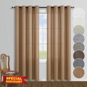 Burlap Color Semi Sheer Curtains 84 Inch Length for Living Room Set 2 Window Panel Grommet Drapes Linen Cotton Textured Country Decor Rustic Farmhouse Curtains for Bedroom Tan Brown 52x84 Inches Long