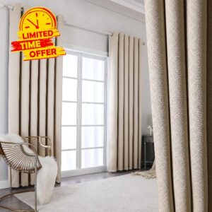 Krismile Fully Blackout Eyelet Curtains beige - Thermal Insulated & Noise Reducing