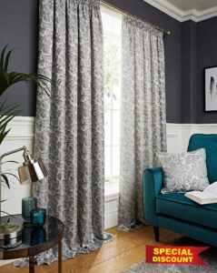kellyuk Buckingham Grey Jacquard Damask Tape Top Pair Of Curtains - 65'' x 90'' (165cm x 229cm)
